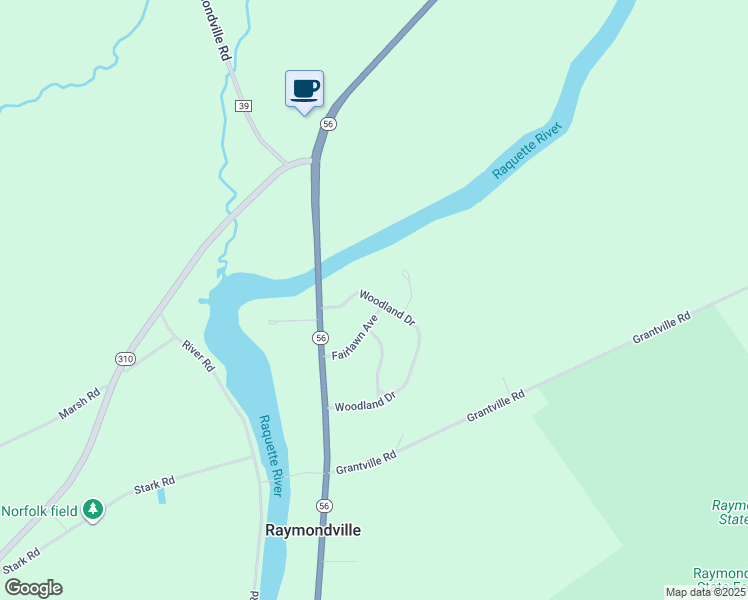 map of restaurants, bars, coffee shops, grocery stores, and more near 50 Woodland Dr in Massena