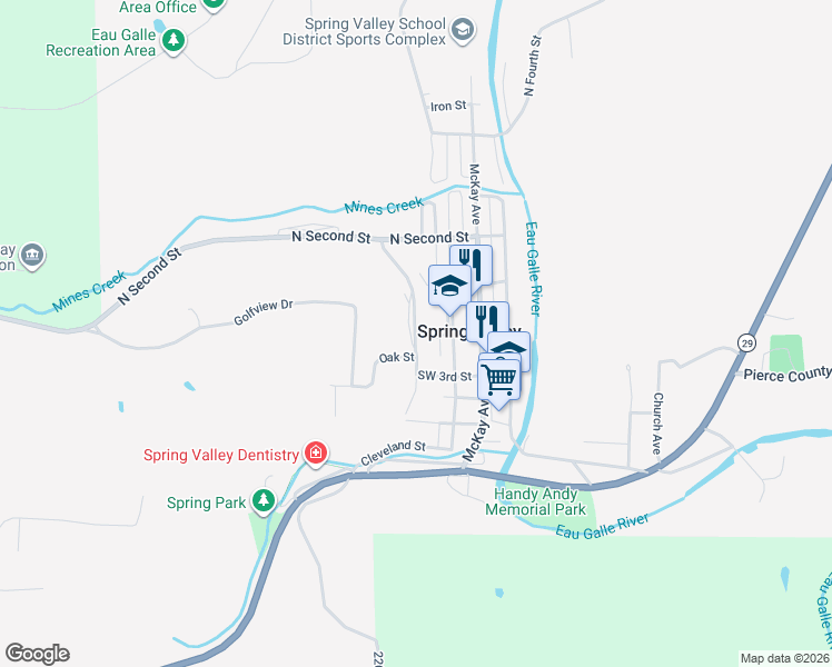 map of restaurants, bars, coffee shops, grocery stores, and more near Glade Avenue in Spring Valley