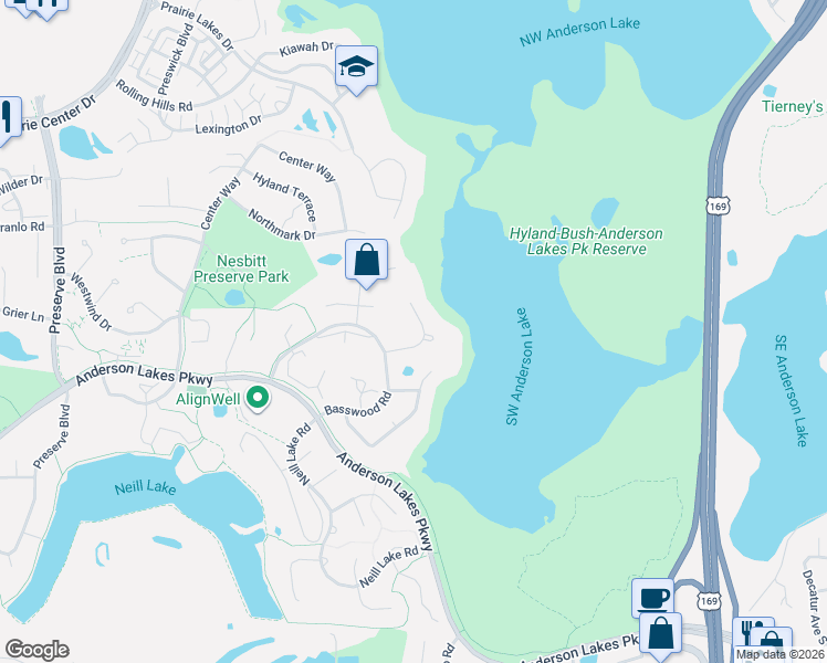 map of restaurants, bars, coffee shops, grocery stores, and more near 8729 Bentwood Drive in Eden Prairie