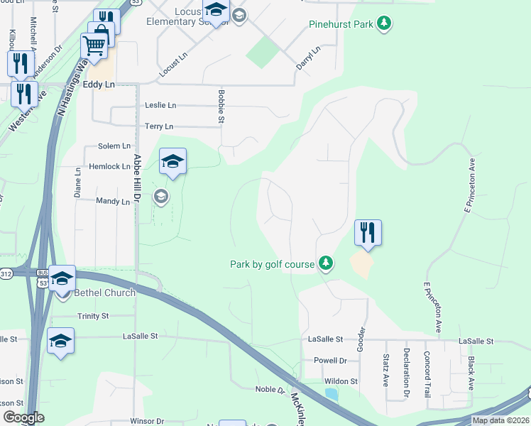 map of restaurants, bars, coffee shops, grocery stores, and more near 3428 Nelson Court in Eau Claire
