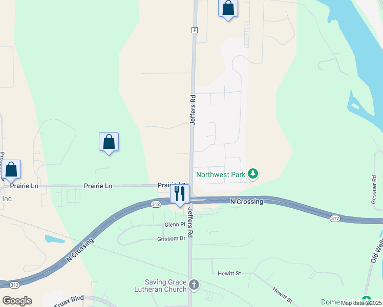map of restaurants, bars, coffee shops, grocery stores, and more near Jeffers Road in Eau Claire