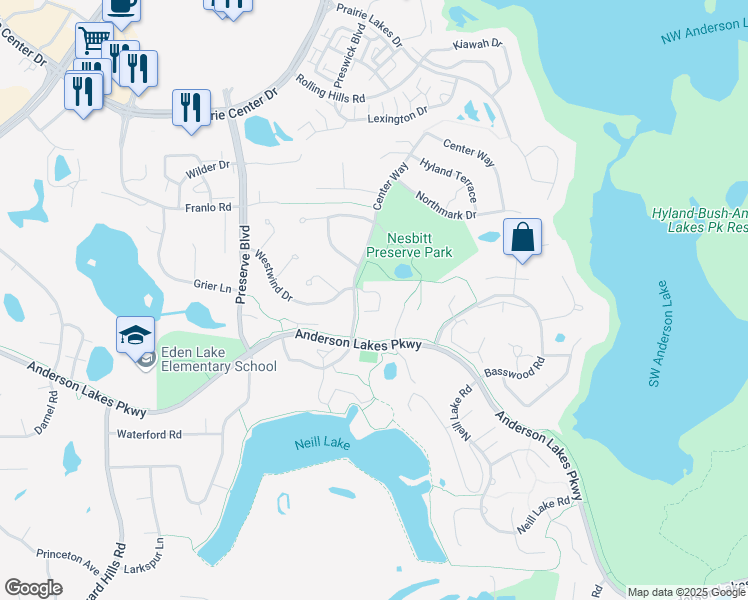 map of restaurants, bars, coffee shops, grocery stores, and more near 11164 Westwind Drive in Eden Prairie