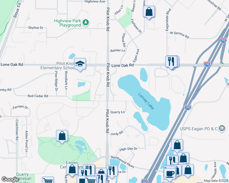map of restaurants, bars, coffee shops, grocery stores, and more near 3060 Shields Drive in Saint Paul