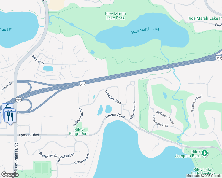 map of restaurants, bars, coffee shops, grocery stores, and more near 8784 North Bay Drive in Chanhassen
