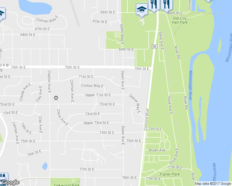 map of restaurants, bars, coffee shops, grocery stores, and more near 3953 Upper 71st Street East in Inver Grove Heights