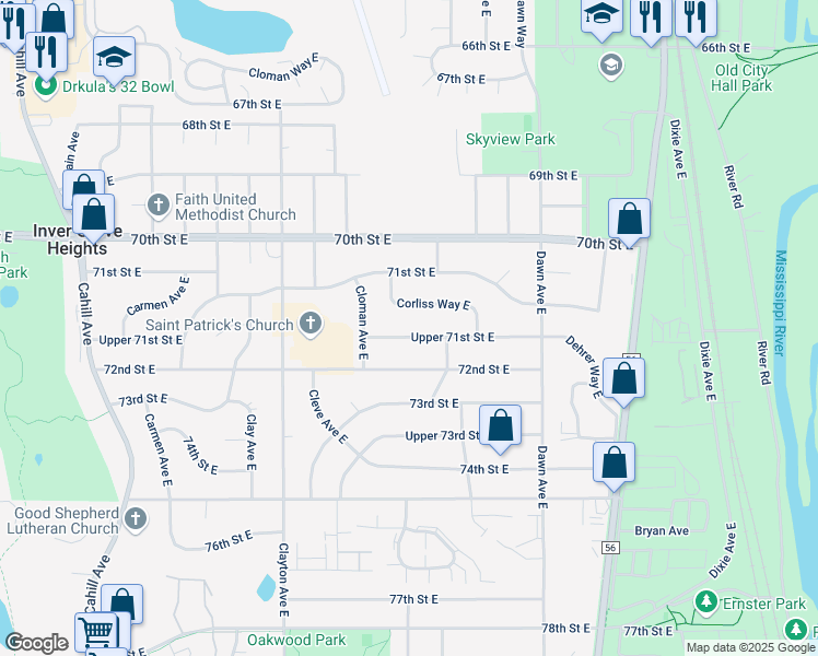 map of restaurants, bars, coffee shops, grocery stores, and more near 3733 Upper 71st Street East in Inver Grove Heights