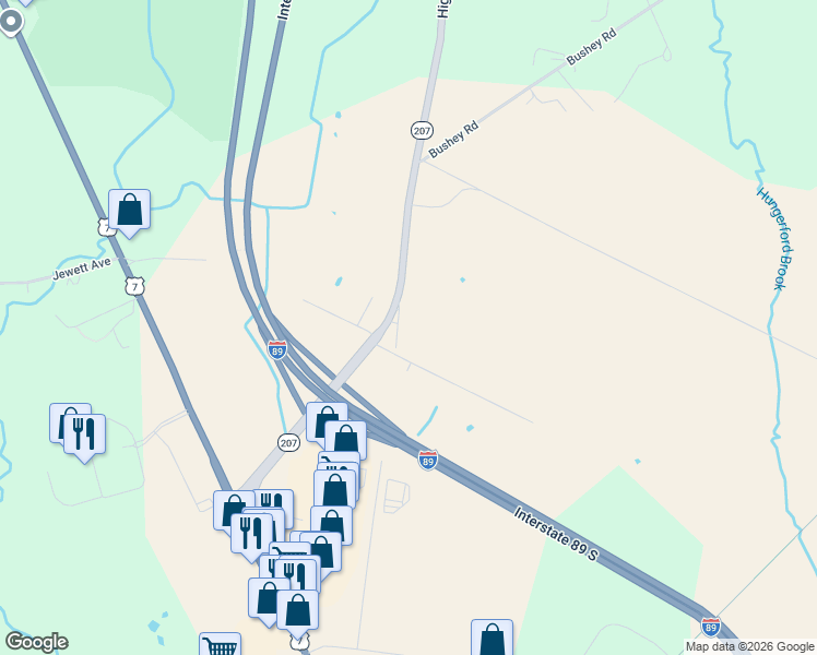 map of restaurants, bars, coffee shops, grocery stores, and more near 2625 Highgate Road in Saint Albans City