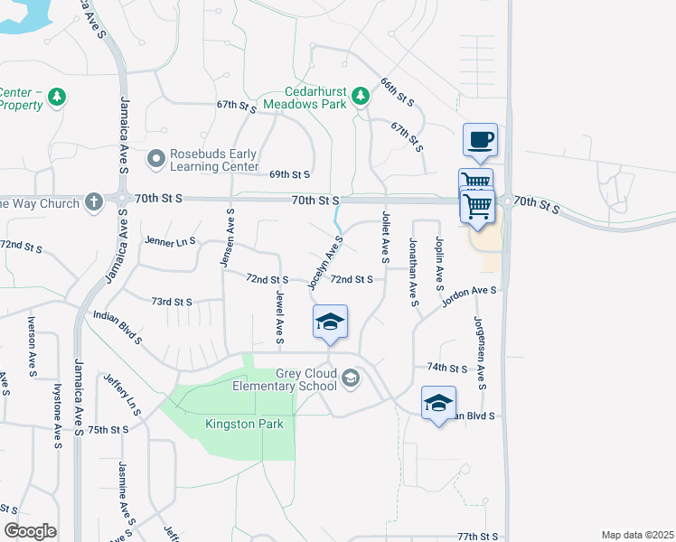 map of restaurants, bars, coffee shops, grocery stores, and more near 9576 72nd Street South in Cottage Grove