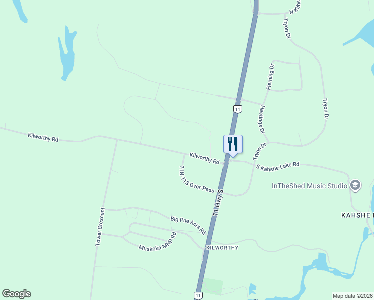 map of restaurants, bars, coffee shops, grocery stores, and more near 1028 Kilworthy Road in Gravenhurst