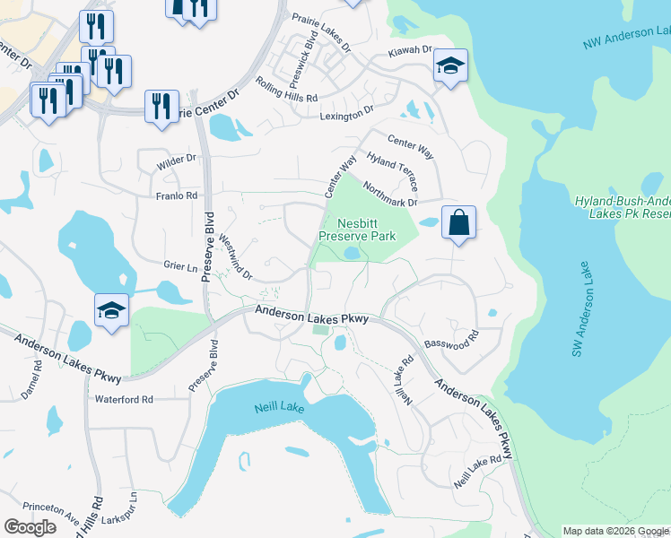 map of restaurants, bars, coffee shops, grocery stores, and more near 11168 Westwind Drive in Eden Prairie