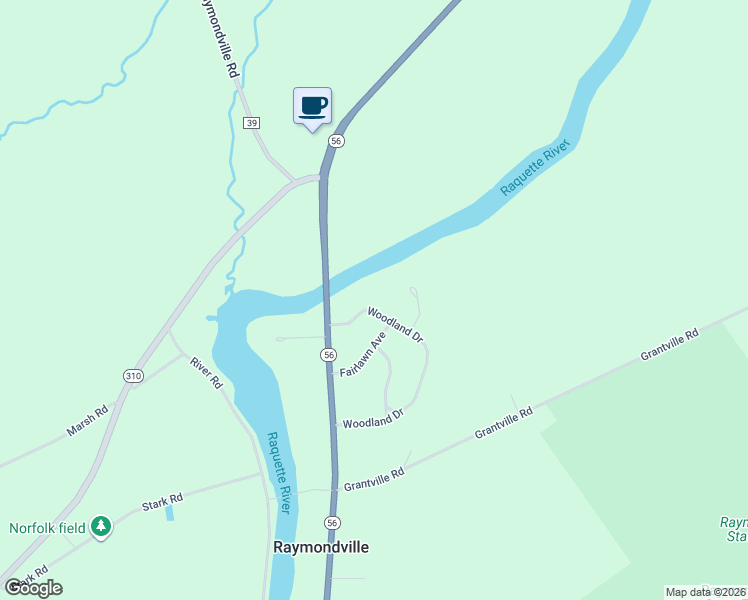 map of restaurants, bars, coffee shops, grocery stores, and more near 50 Woodland Dr in Massena