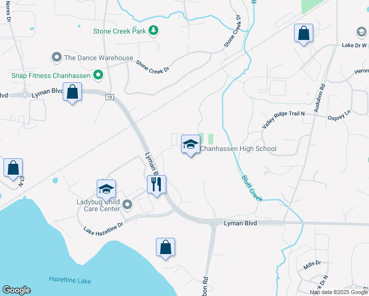 map of restaurants, bars, coffee shops, grocery stores, and more near 2200 County Road 18 in Chanhassen