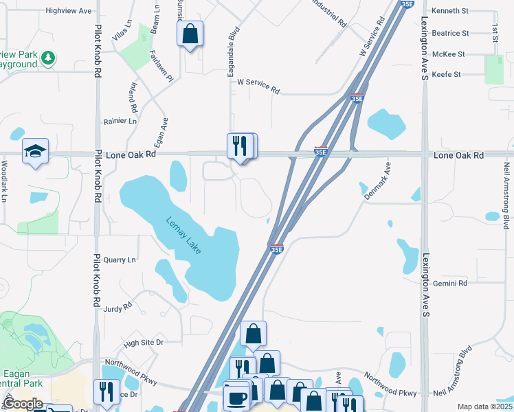 map of restaurants, bars, coffee shops, grocery stores, and more near 3040 Eagandale Place in Eagan