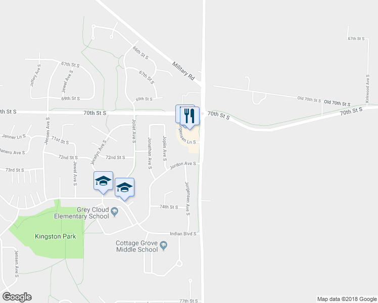 map of restaurants, bars, coffee shops, grocery stores, and more near 7150 Jorgensen Lane South in Cottage Grove