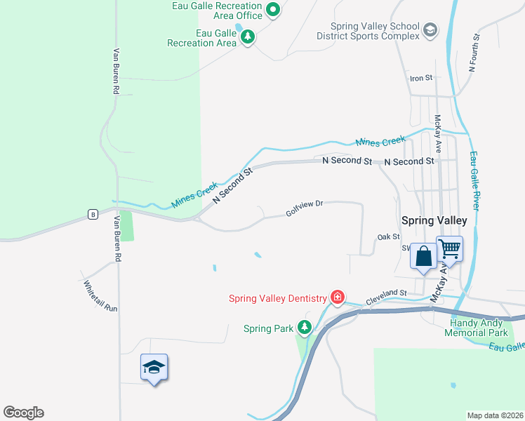 map of restaurants, bars, coffee shops, grocery stores, and more near W875 Evergreen Court in Spring Valley