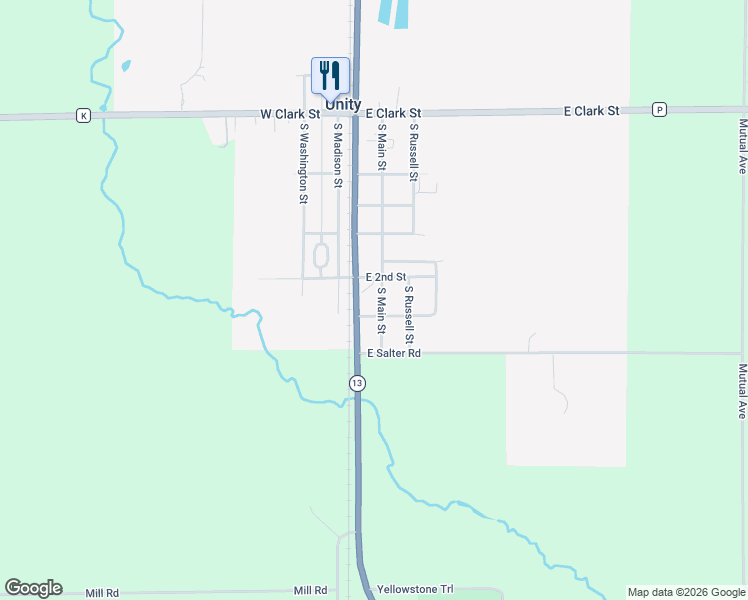 map of restaurants, bars, coffee shops, grocery stores, and more near 441 South Main Street in Unity