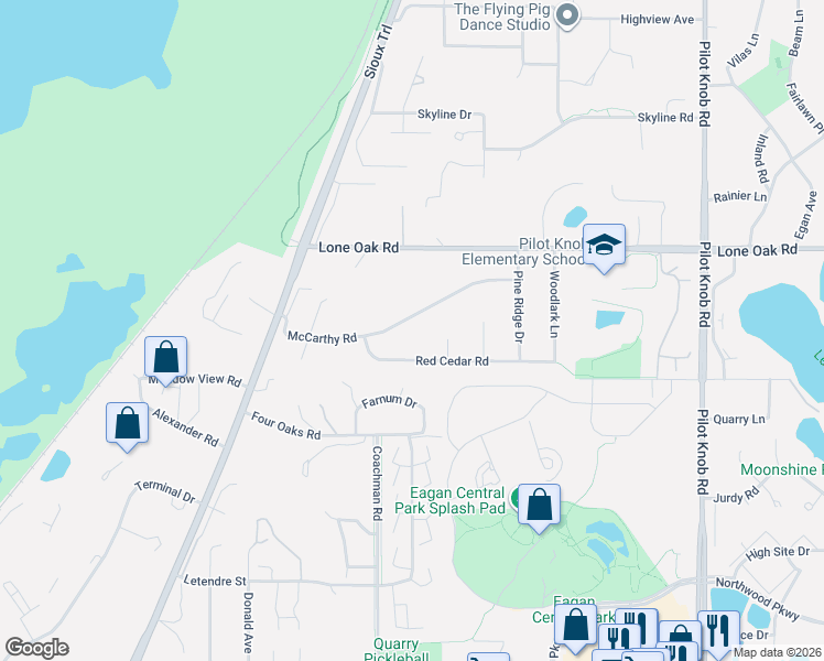 map of restaurants, bars, coffee shops, grocery stores, and more near 1544 McCarthy Road in Eagan