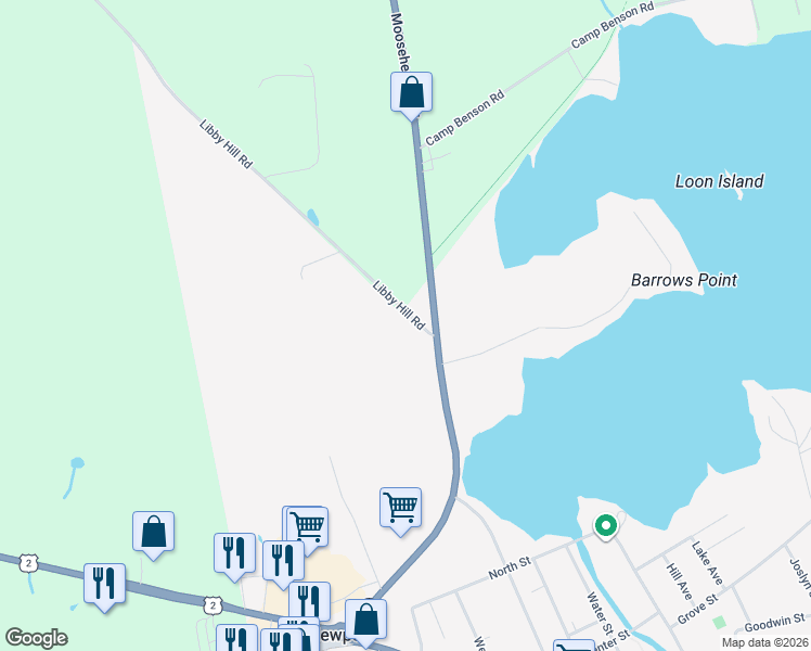 map of restaurants, bars, coffee shops, grocery stores, and more near 264 Moosehead Trail in Newport
