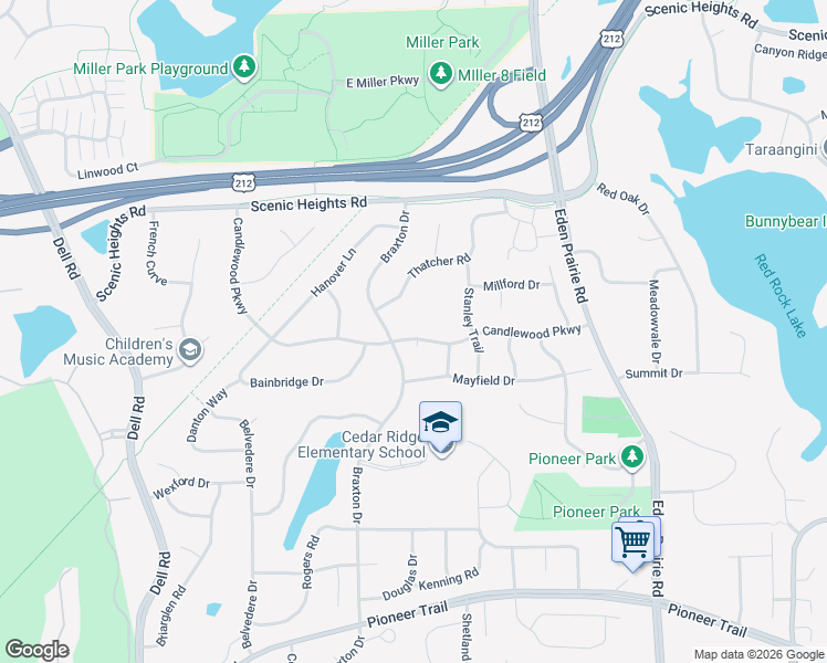 map of restaurants, bars, coffee shops, grocery stores, and more near 16756 Candlewood Parkway in Eden Prairie
