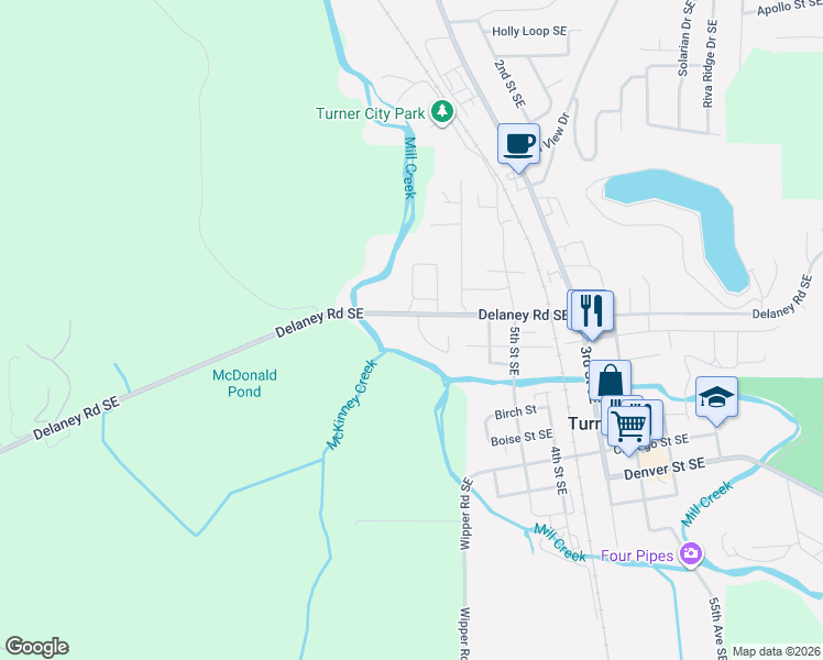 map of restaurants, bars, coffee shops, grocery stores, and more near 7507 9th Court Southeast in Turner