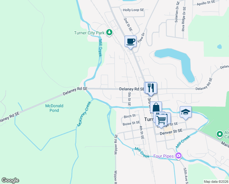 map of restaurants, bars, coffee shops, grocery stores, and more near 7572 9th Court Southeast in Turner