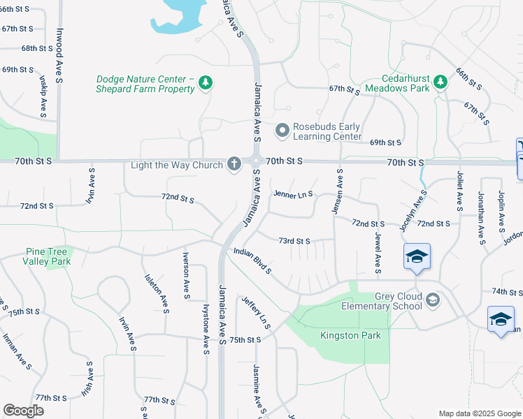 map of restaurants, bars, coffee shops, grocery stores, and more near 7296 Janero Avenue South in Cottage Grove
