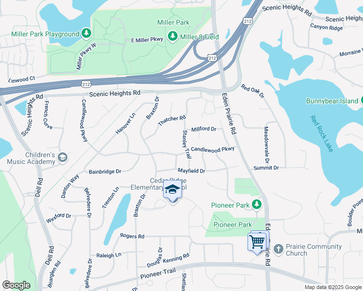 map of restaurants, bars, coffee shops, grocery stores, and more near 8774 Stanley Trail in Eden Prairie