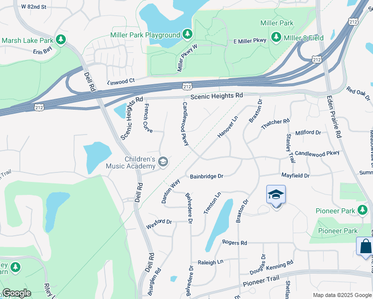 map of restaurants, bars, coffee shops, grocery stores, and more near 17209 Candlewood Parkway in Eden Prairie