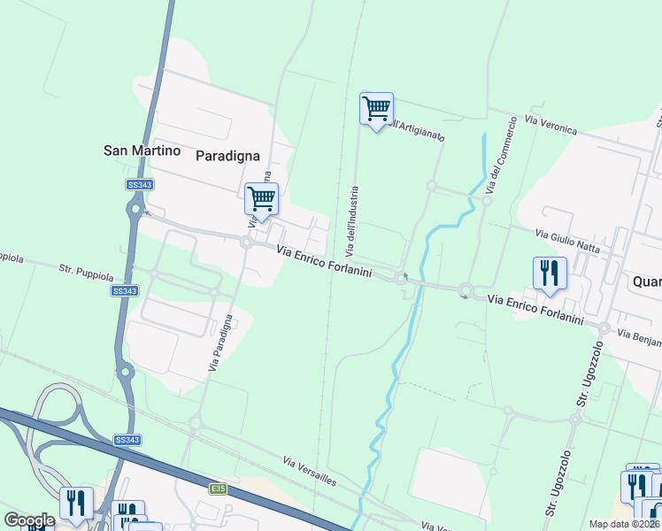 map of restaurants, bars, coffee shops, grocery stores, and more near 3 Via Giuseppe Moruzzi in Provincia di Parma
