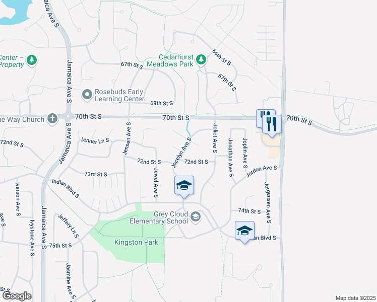 map of restaurants, bars, coffee shops, grocery stores, and more near 9576 72nd Street South in Cottage Grove