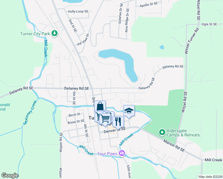 map of restaurants, bars, coffee shops, grocery stores, and more near 5436 Cedar Street Southeast in Turner