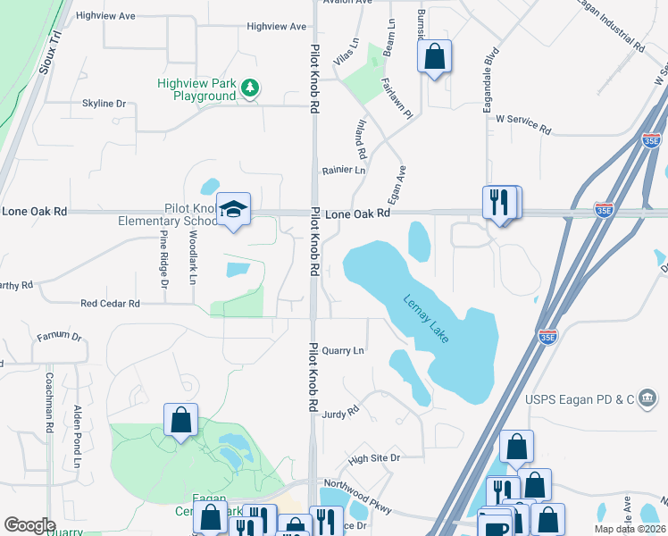 map of restaurants, bars, coffee shops, grocery stores, and more near 3060 Shields Drive in Saint Paul