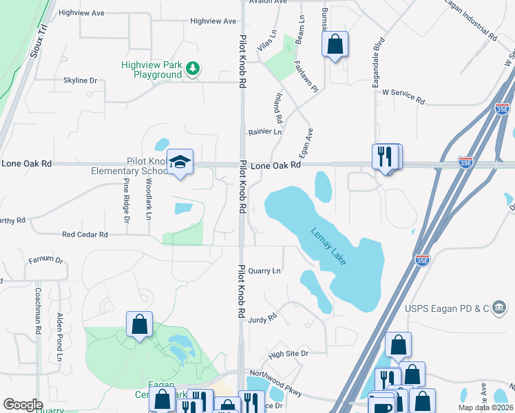 map of restaurants, bars, coffee shops, grocery stores, and more near 3060 Shields Drive in Saint Paul