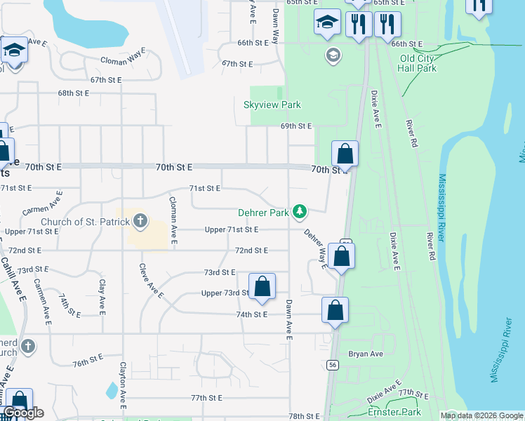 map of restaurants, bars, coffee shops, grocery stores, and more near 3953 Upper 71st Street East in Inver Grove Heights