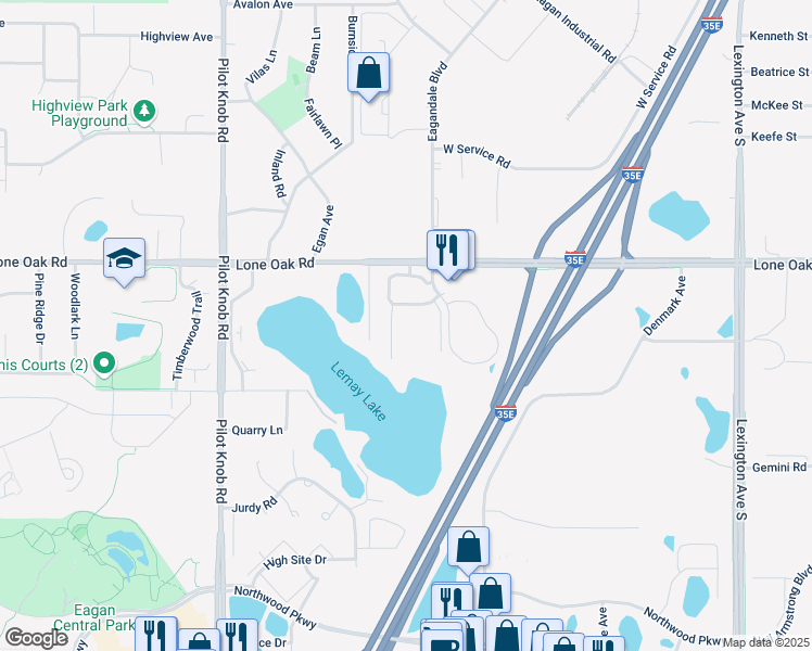 map of restaurants, bars, coffee shops, grocery stores, and more near 3025 Eagandale Place in Eagan