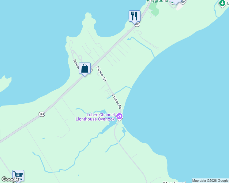map of restaurants, bars, coffee shops, grocery stores, and more near 72 South Lubec Road in Lubec