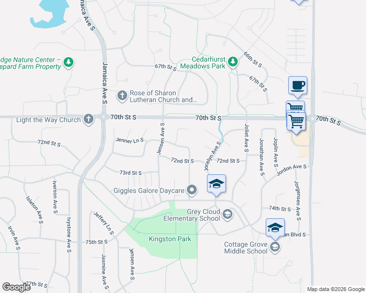 map of restaurants, bars, coffee shops, grocery stores, and more near 9496 72nd Street South in Cottage Grove