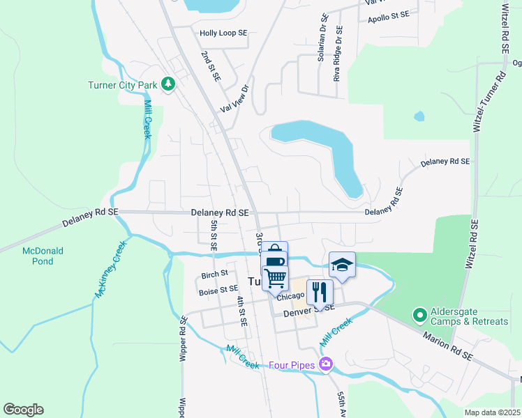 map of restaurants, bars, coffee shops, grocery stores, and more near 11870 Turner Road Southeast in Turner