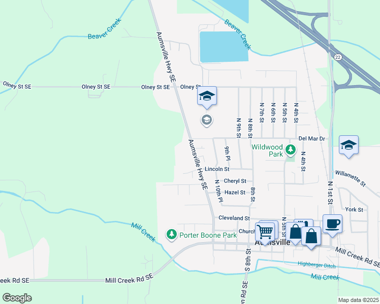 map of restaurants, bars, coffee shops, grocery stores, and more near 553 North 11th Street in Aumsville