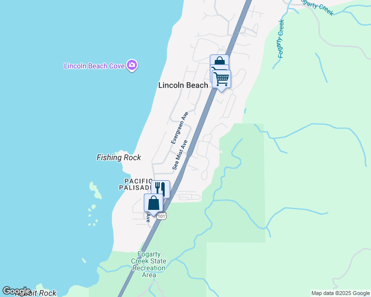 map of restaurants, bars, coffee shops, grocery stores, and more near 3620 Sea Mist Avenue in Depoe Bay