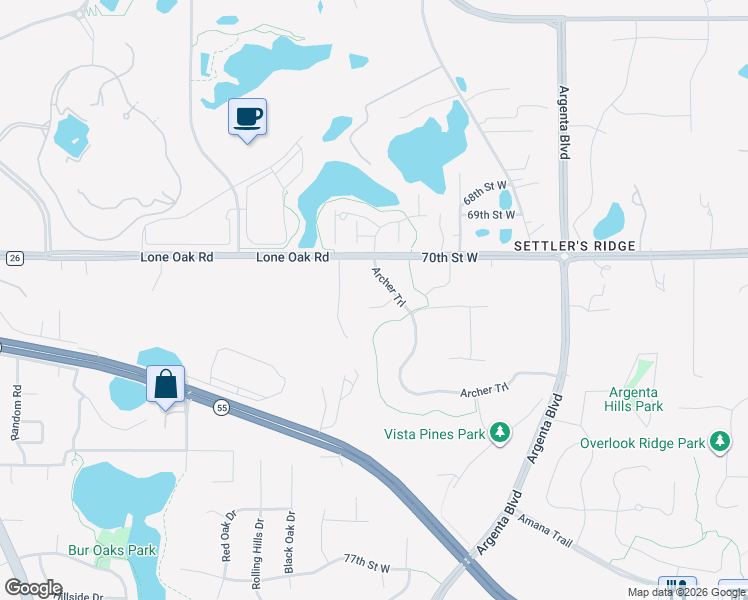 map of restaurants, bars, coffee shops, grocery stores, and more near 7057 Arlo Way in Inver Grove Heights