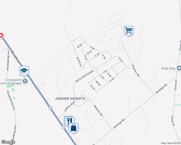 map of restaurants, bars, coffee shops, grocery stores, and more near 118 Birch Hill Estates in Bangor