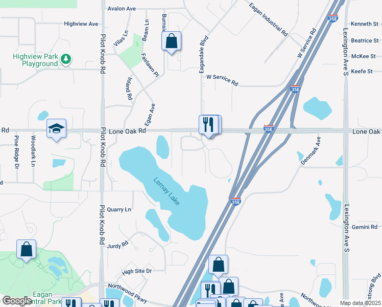map of restaurants, bars, coffee shops, grocery stores, and more near 3005 Eagandale Place in Saint Paul