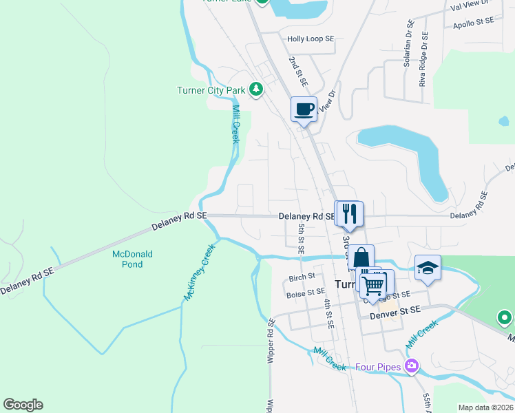 map of restaurants, bars, coffee shops, grocery stores, and more near 7431 5th Street Southeast in Turner