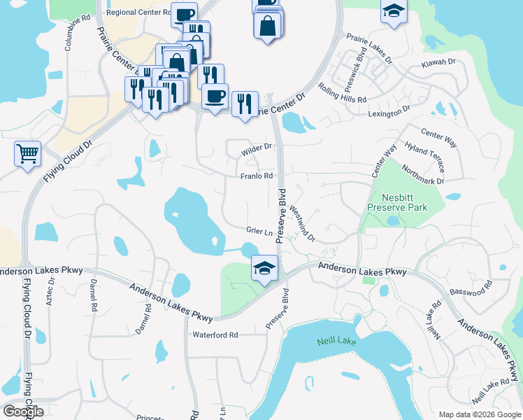 map of restaurants, bars, coffee shops, grocery stores, and more near 8675 Zachman Circle in Eden Prairie