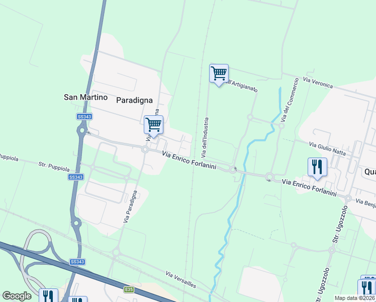 map of restaurants, bars, coffee shops, grocery stores, and more near 3 Via Giuseppe Moruzzi in Provincia di Parma