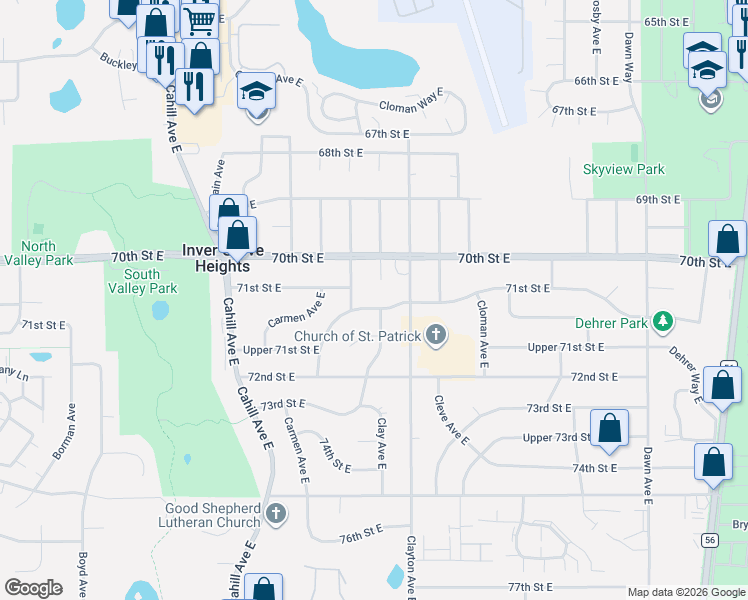 map of restaurants, bars, coffee shops, grocery stores, and more near 3440 70th Court East in Inver Grove Heights