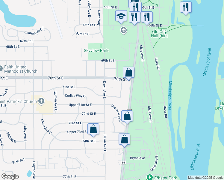 map of restaurants, bars, coffee shops, grocery stores, and more near 7062 Dawn Court East in Inver Grove Heights