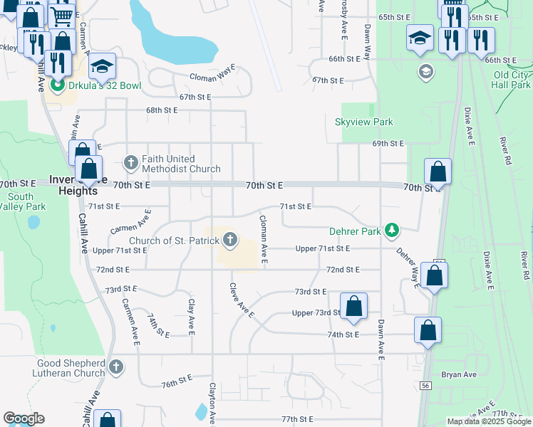 map of restaurants, bars, coffee shops, grocery stores, and more near 7106 Cloman Avenue East in Inver Grove Heights