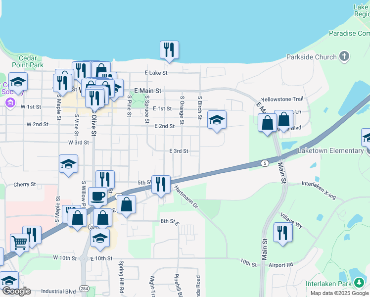 map of restaurants, bars, coffee shops, grocery stores, and more near 265 South Orange Street in Waconia
